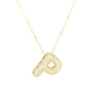 Golden Dainty Bubble Letter 26 A-Z Letter Necklace